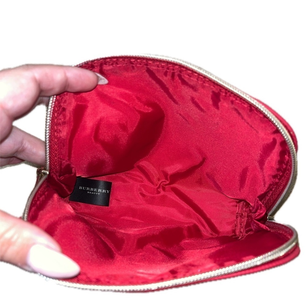 Burberry Cosmetic Travel Beauty Bag, Red, Gold-tone Double Zippers, NWOT - Picture 7 of 8